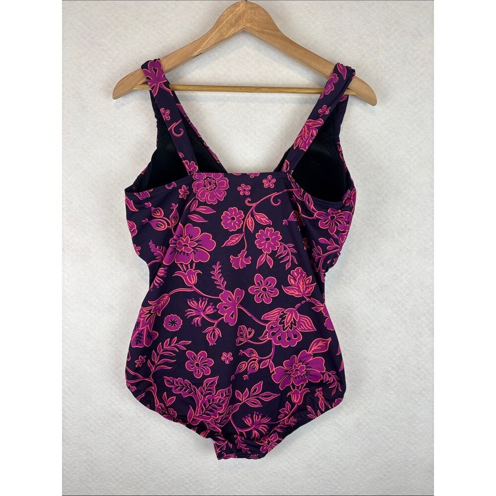 Lands’ End Women’s Size 14D One Piece Swimsuit Tummy Control Floral Purple Pink - Picture 3 of 6